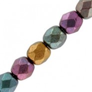 Abalorios facetadas cristal Checo Fire Polished 4mm - Purple iris gold